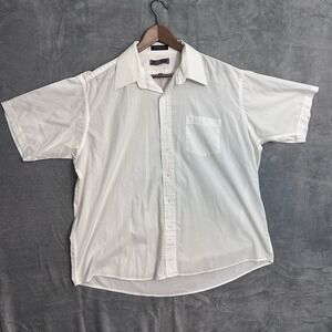 Oleg Cassini Men's 17.5 White Short Sleeve Dress Shirt Cotton Blend Pocket